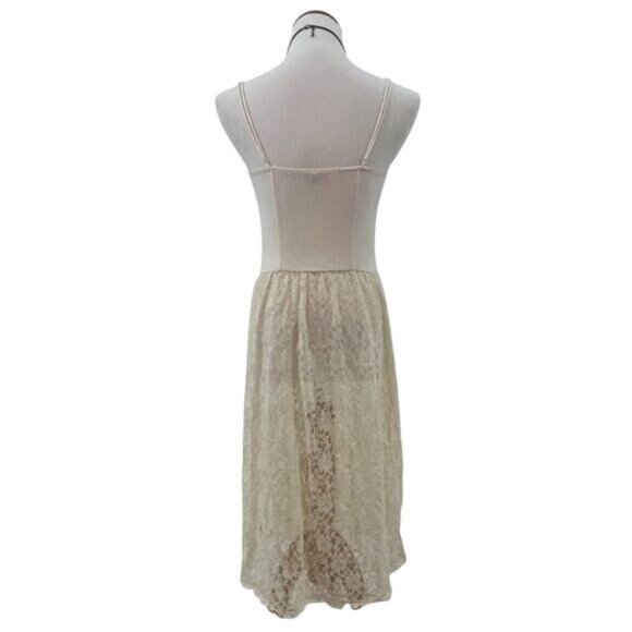 RARE Intimately Free People Boho Cottagecore Cream Lace Henley Maxi Slip Dress - Picture 8 of 16